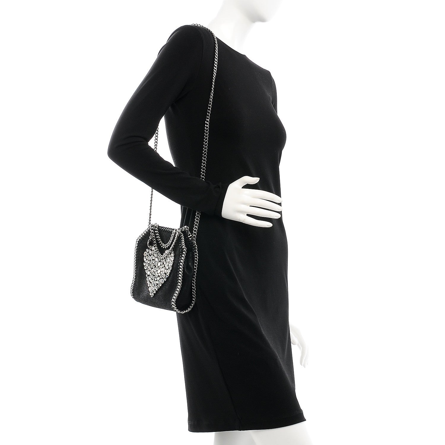 Stella McCartney Shaggy Deer Crystal Stones Heart Tiny Falabella Tote Black 2 of 8