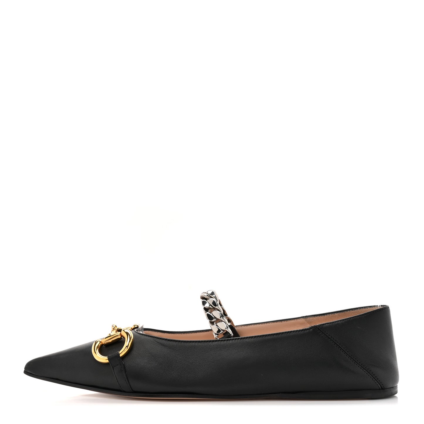 Nappa Lumiere Deva Horsebit Chain Embellished Flats 40.5 Black