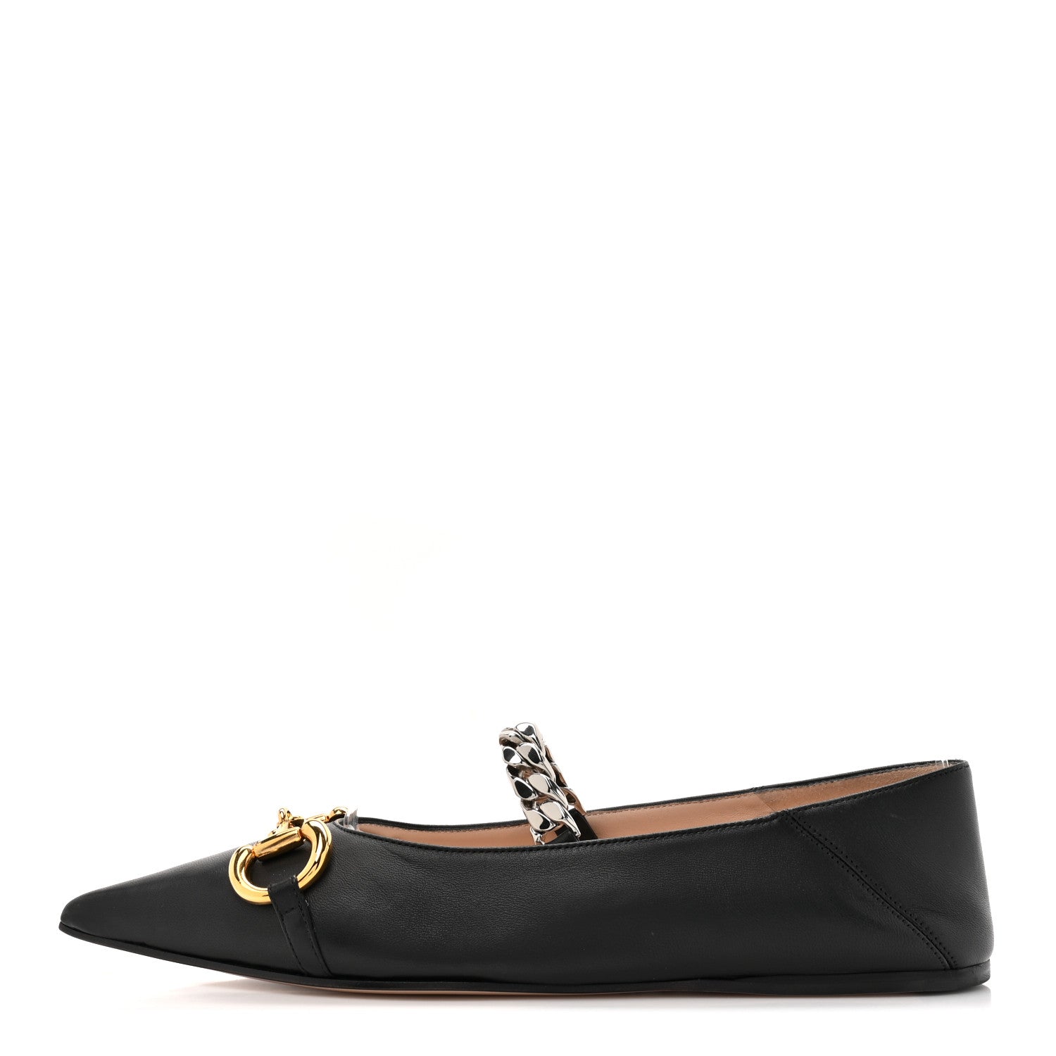 Gucci Nappa Lumiere Deva Horsebit Chain Embellished Flats 40.5 Black 1 of 11