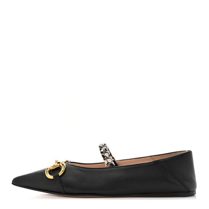 Gucci Nappa Lumiere Deva Horsebit Chain Embellished Flats 40.5 Black 1 of 11