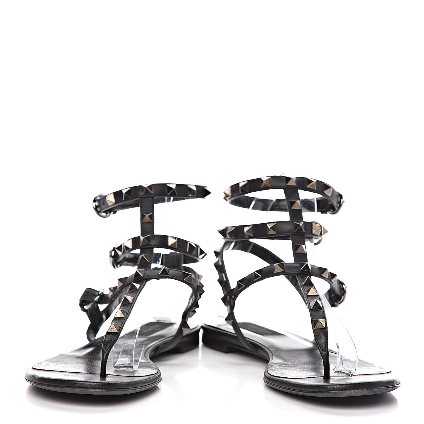Nappa Rockstud Ankle Strap Flat Thong Sandals 38.5 Black