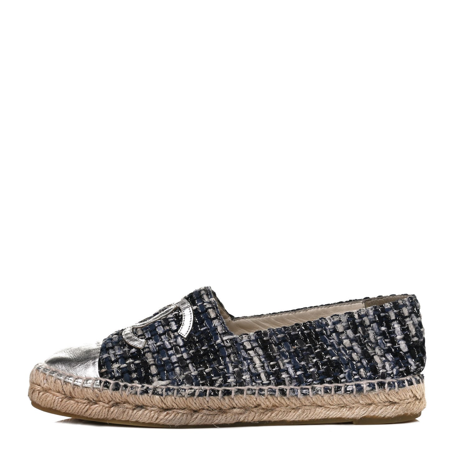 Metallic Tweed Lambskin CC Espadrilles 38 Blue Black Silver