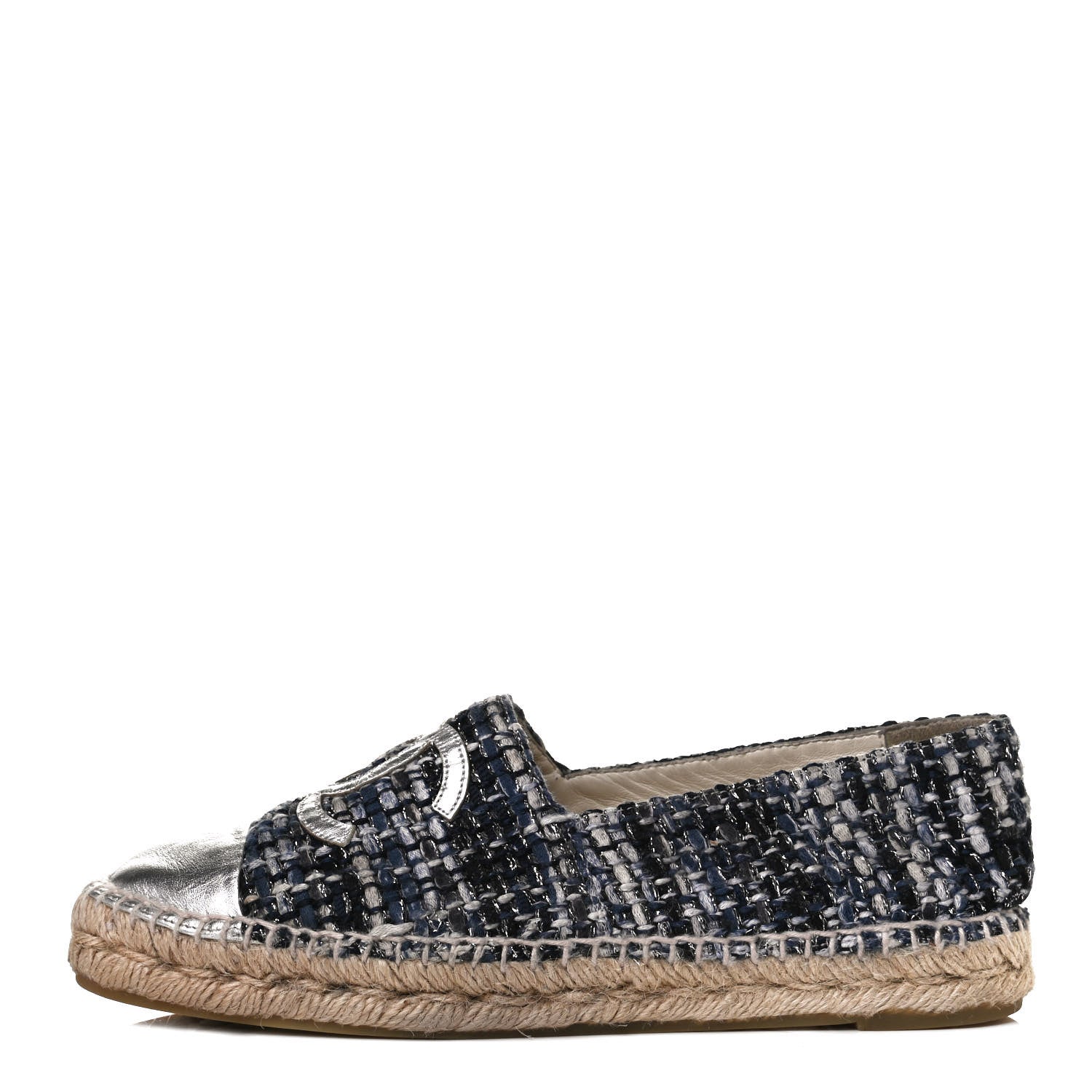 Chanel Metallic Tweed Lambskin CC Espadrilles 38 Blue Black Silver 1 of 13