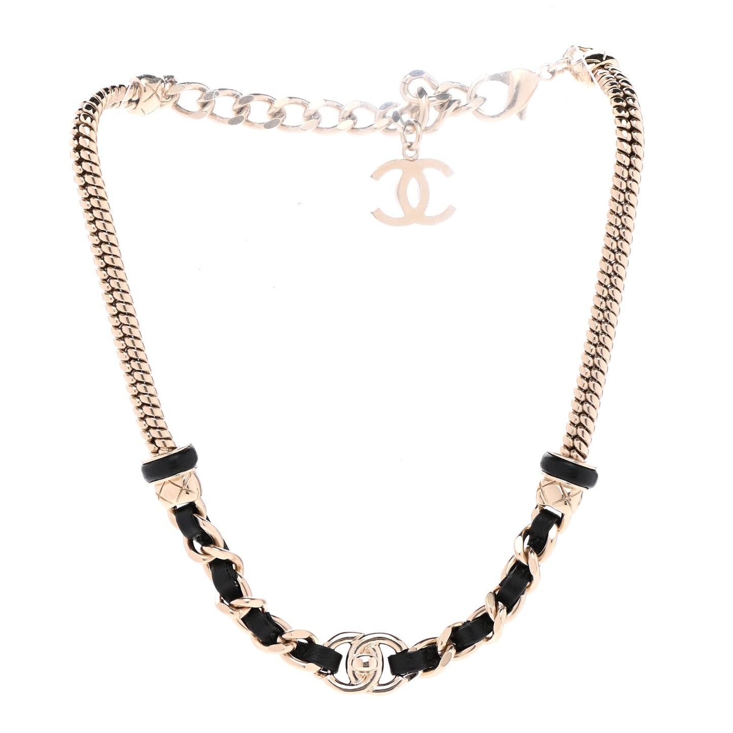 Metal Lambskin CC Turnlock Choker Necklace Black Gold