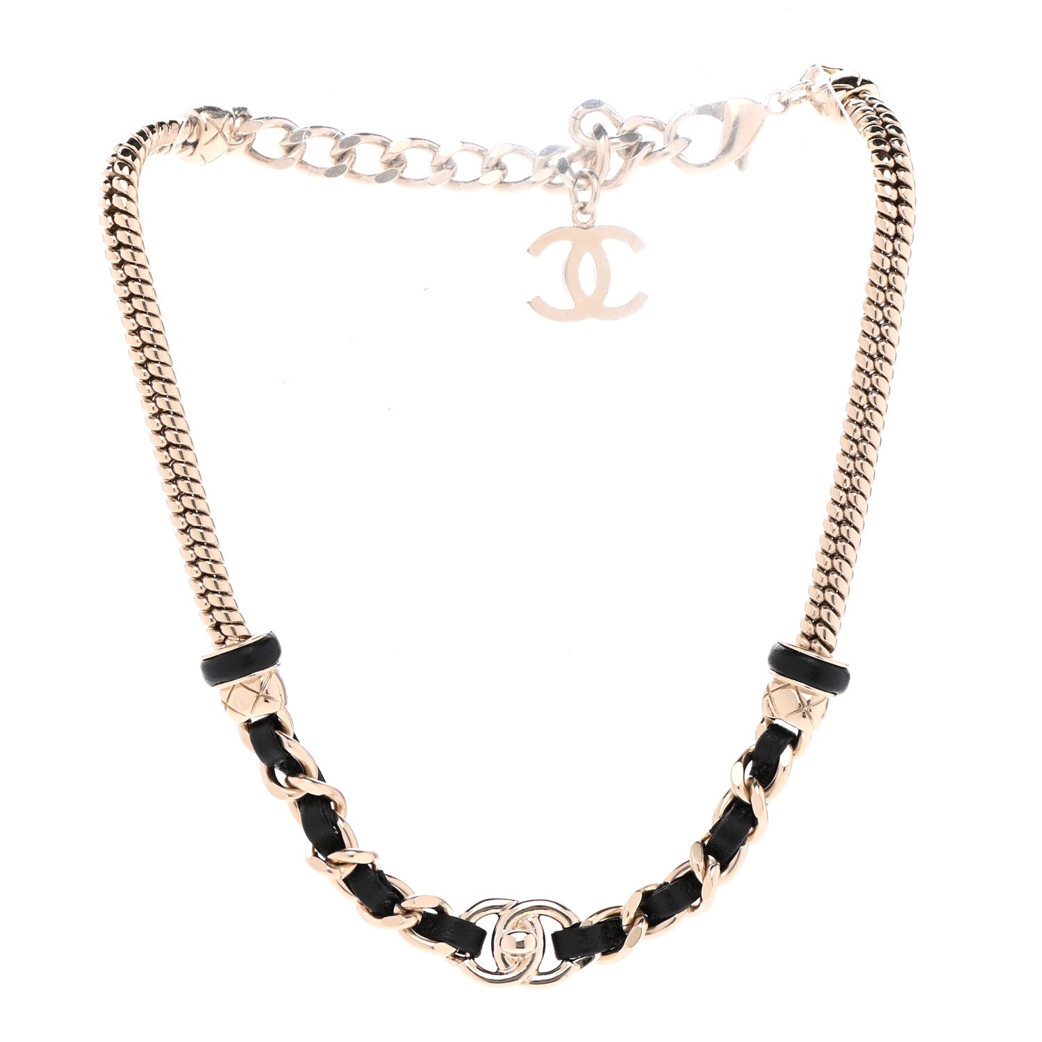 Chanel Metal Lambskin CC Turnlock Choker Necklace Black Gold 3 of 7