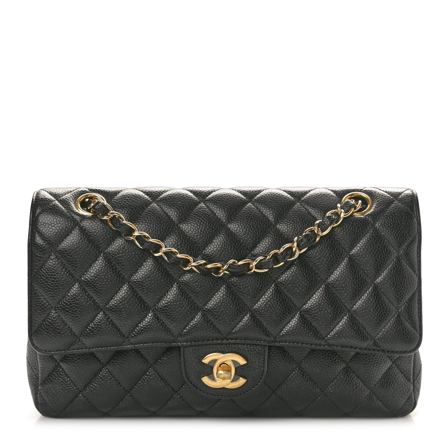 Caviar Quilted Medium Double Flap Black