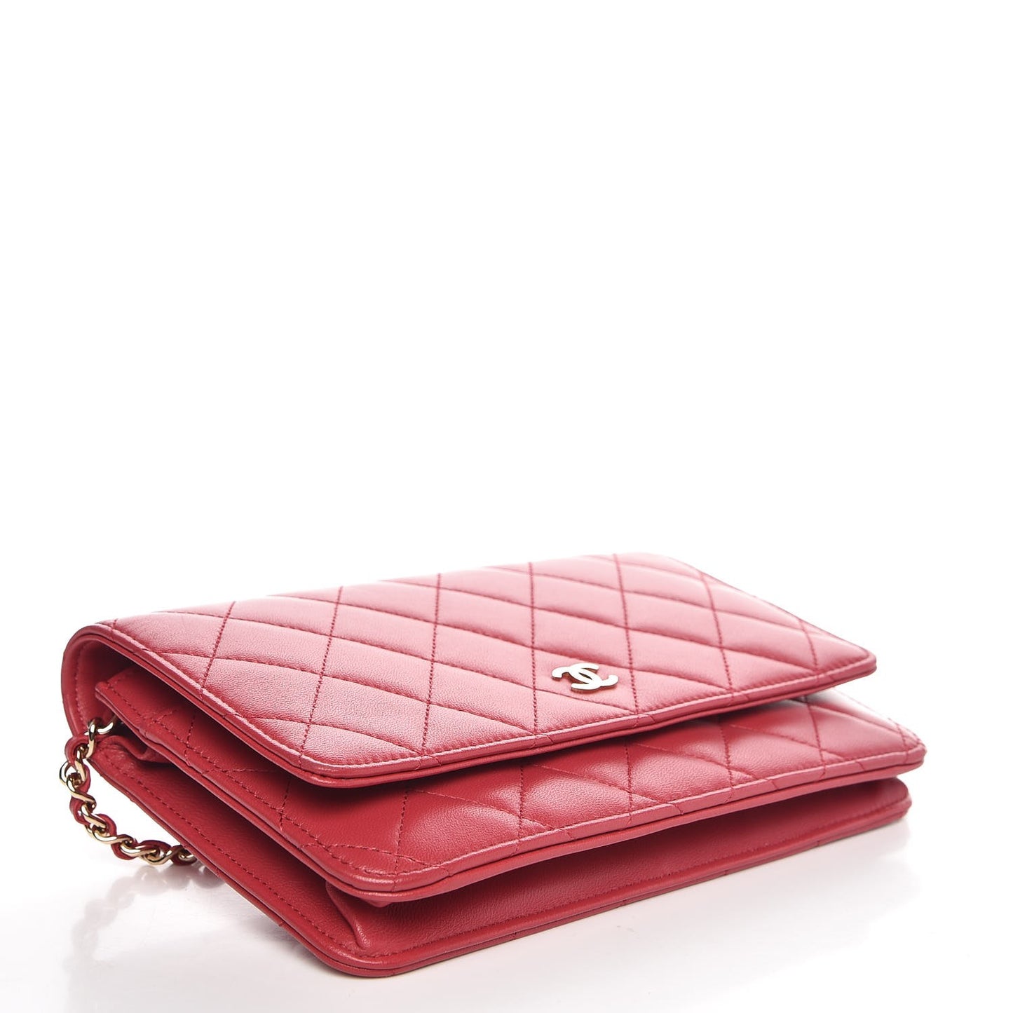 Lambskin Quilted Wallet On Chain WOC Pink