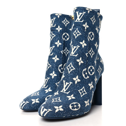 Louis Vuitton Denim Monogram Silhouette Ankle Boots 36 Navy Blue 3 of 8