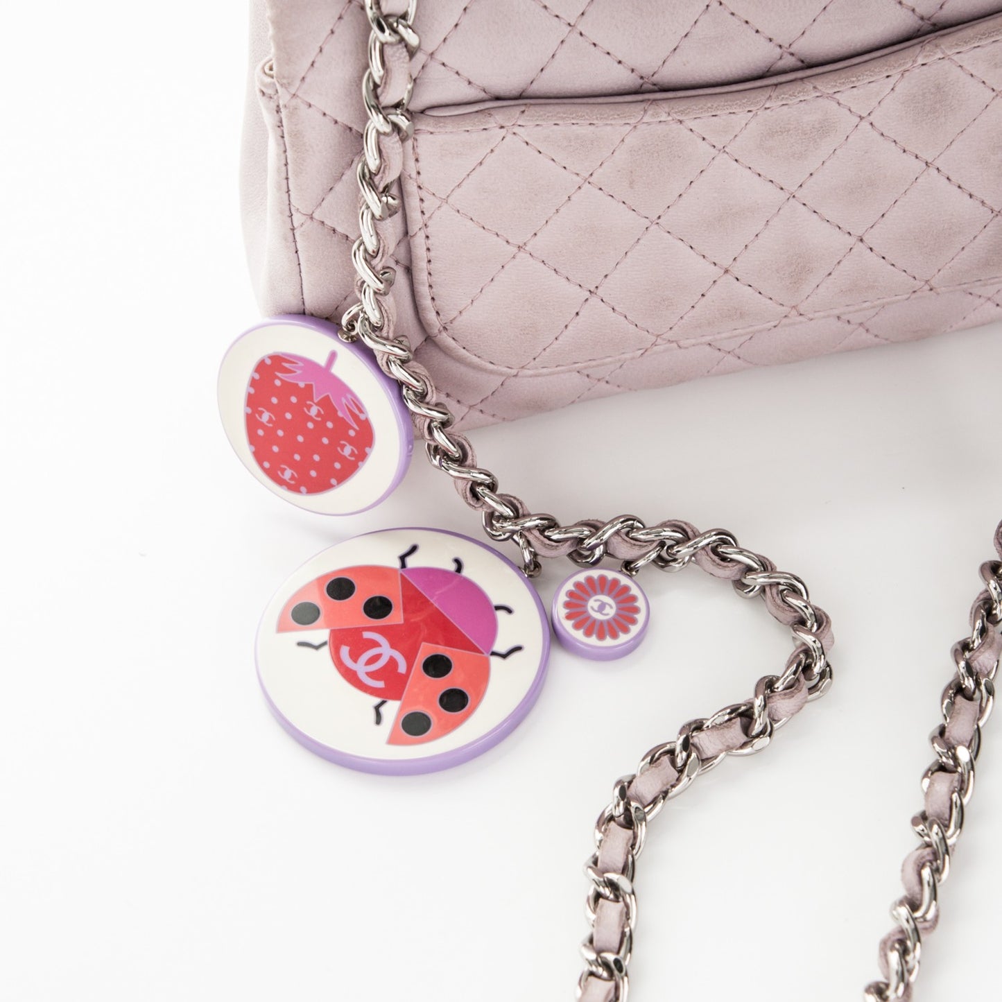 Lambskin Quilted Ladybug Extra Mini Flap Lavender