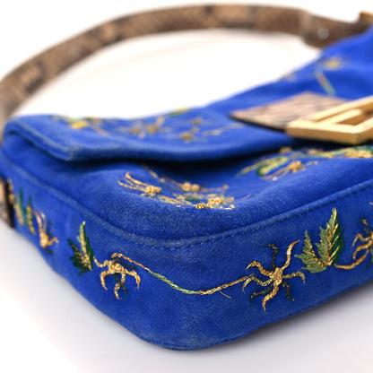 Fendi Suede Embroidered Snakeskin Baguette Blue Multicolor 7 of 8
