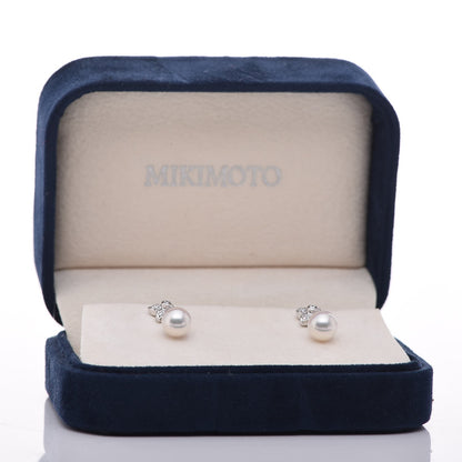 Mikimoto 18K White Gold Diamond Akoya Cultured Pearl Floral Earrings 7 of 7