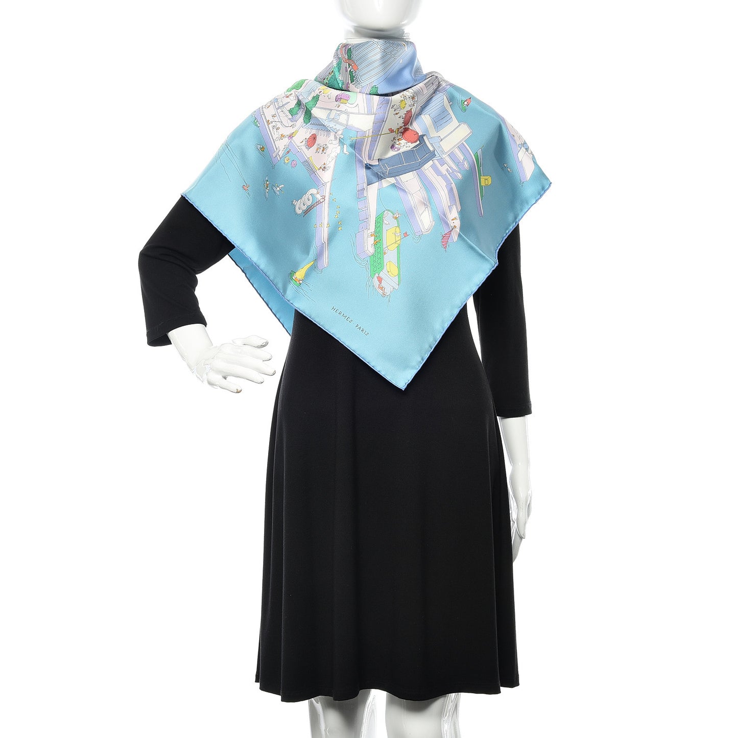 Silk The Battery New York Scarf 90 Bleu Vert Rose Pale