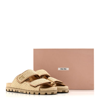 Miu Miu Raffia Logo Slide Sandals 39 Naturale 10 of 10
