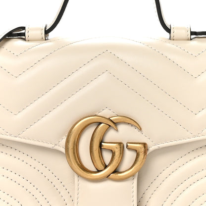 Gucci Calfskin Matelasse Mini GG Marmont Top Handle Shoulder Bag White 9 of 11