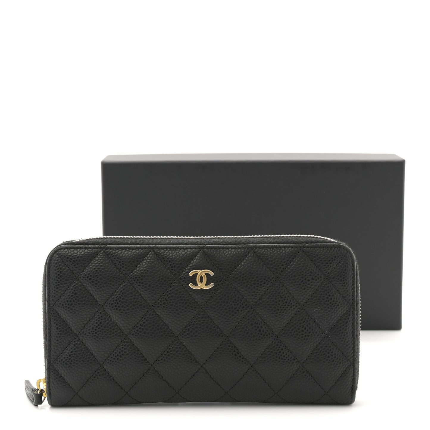 Caviar Quilted Large Gusset Zip Around Wallet Black