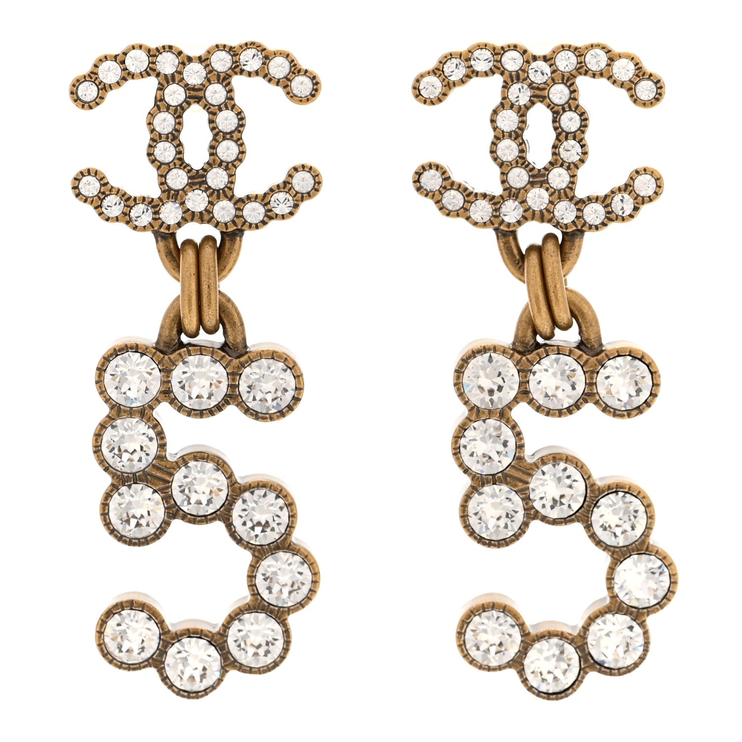 Chanel Metal Crystal City of Lights No 5 Drop Earrings Gold 1 of 5