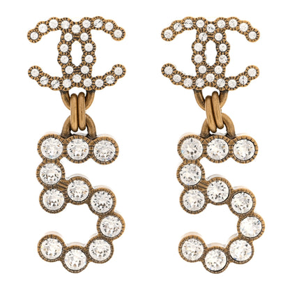 Chanel Metal Crystal City of Lights No 5 Drop Earrings Gold 1 of 5