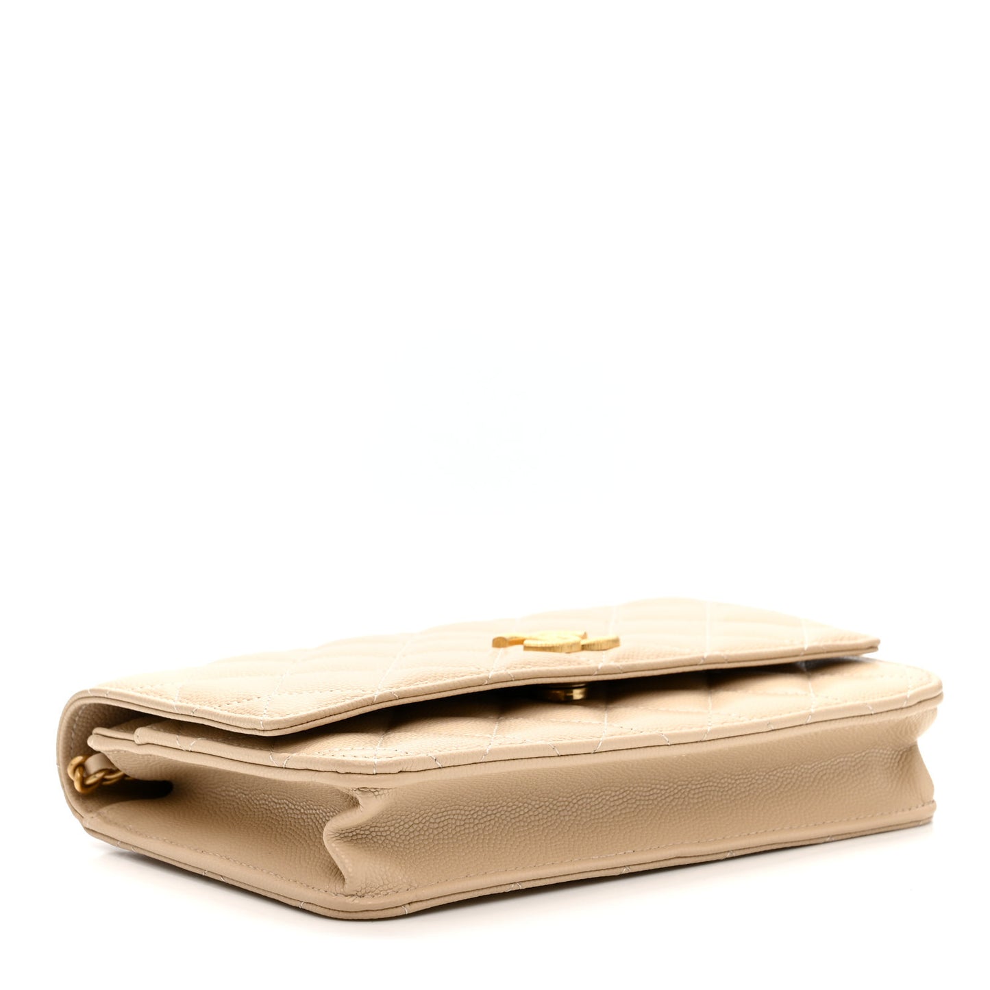Caviar Quilted Textured CC Wallet On Chain WOC Beige