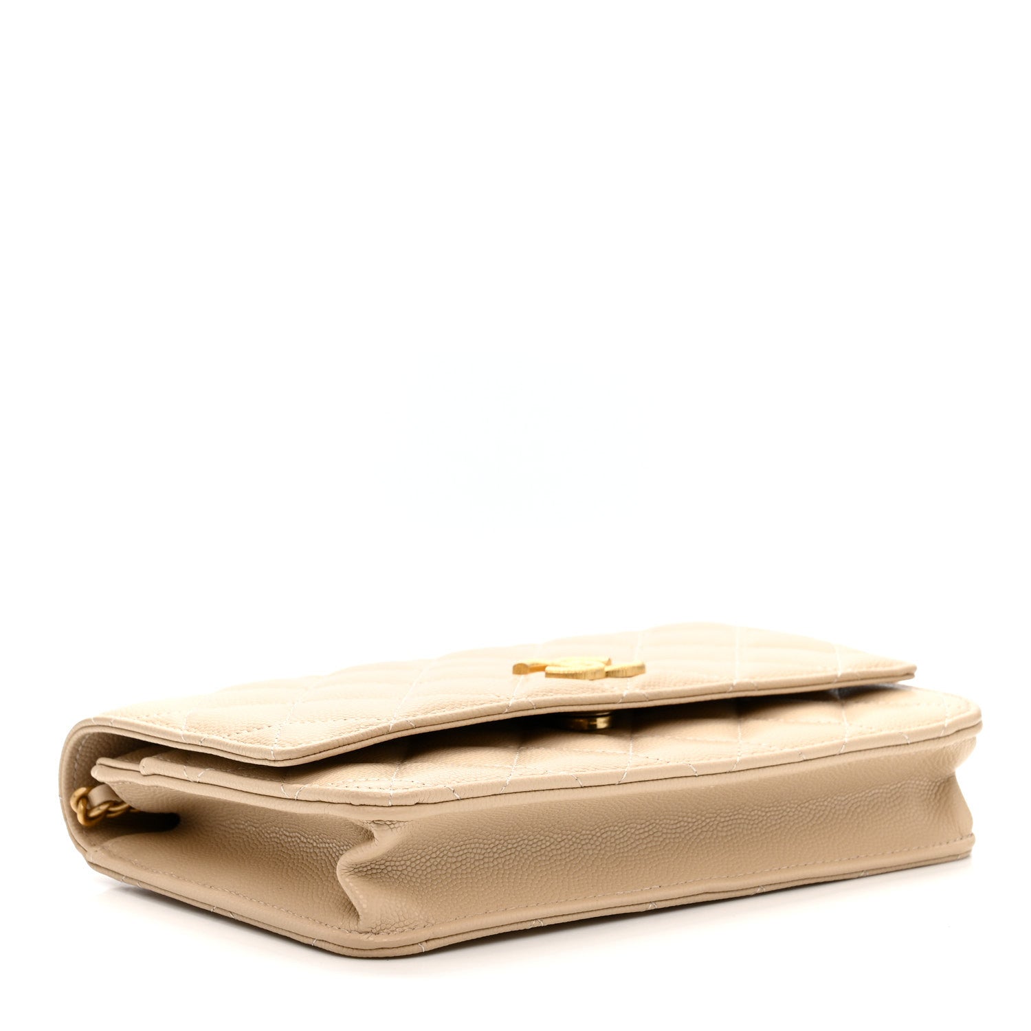 Chanel Caviar Quilted Textured CC Wallet On Chain WOC Beige 3 of 10