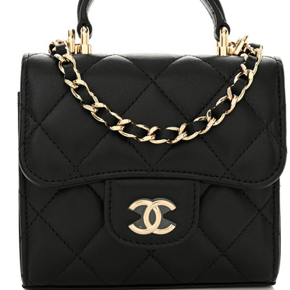 Chanel Lambskin Quilted Top Handle Flap Clutch With Chain  Black 7 of 10