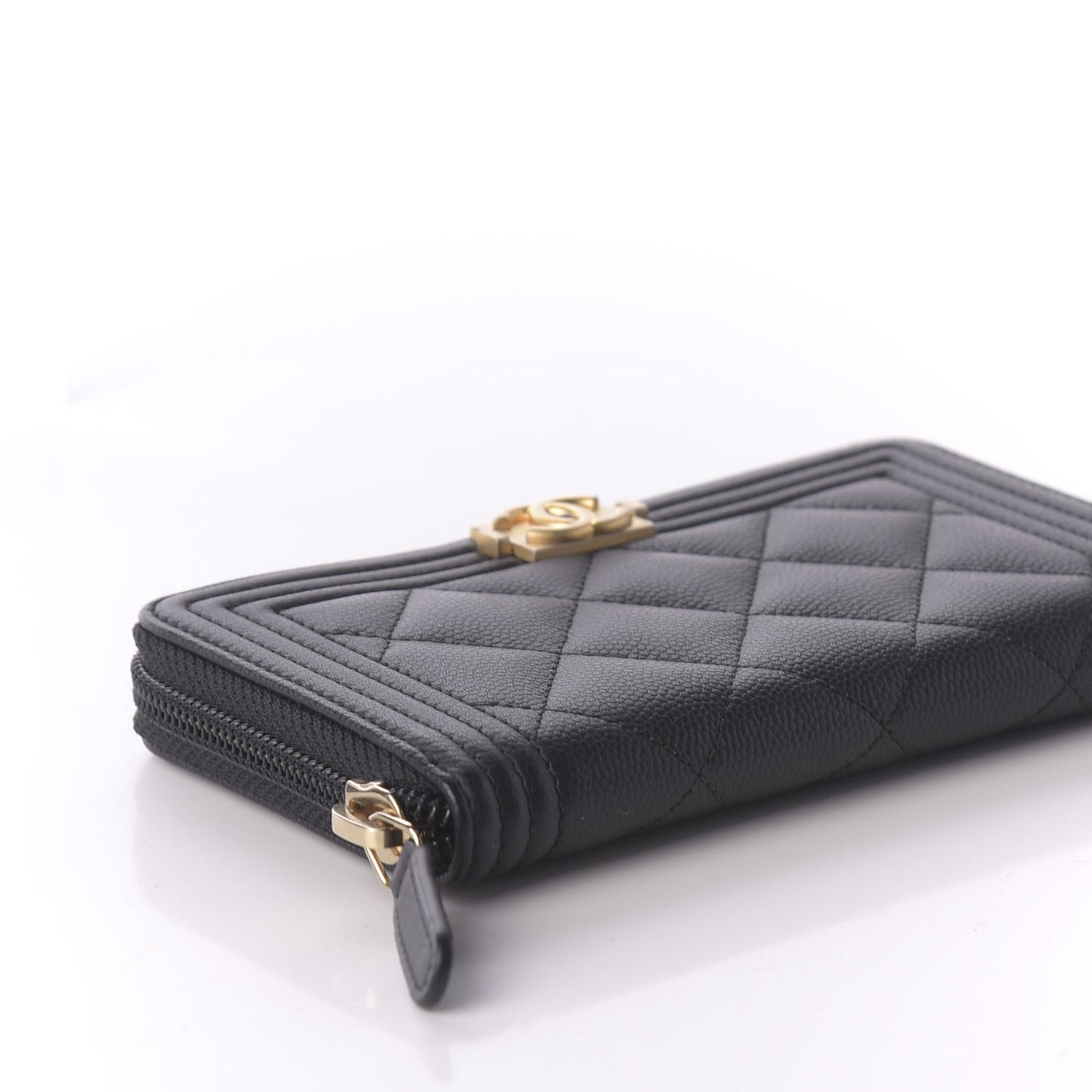 Caviar Quilted Small Boy Zip Around Wallet Black