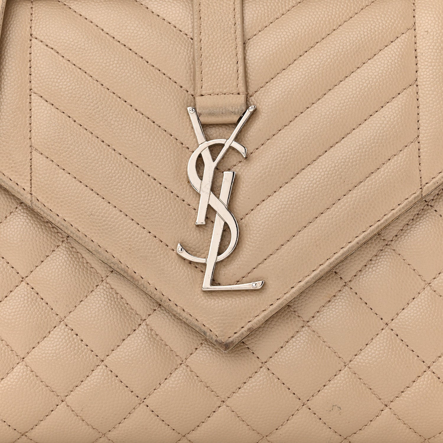 Saint Laurent Grain De Poudre Textured Mixed Matelasse Medium Triquilt Monogram Satchel Dark Beige 8 of 15