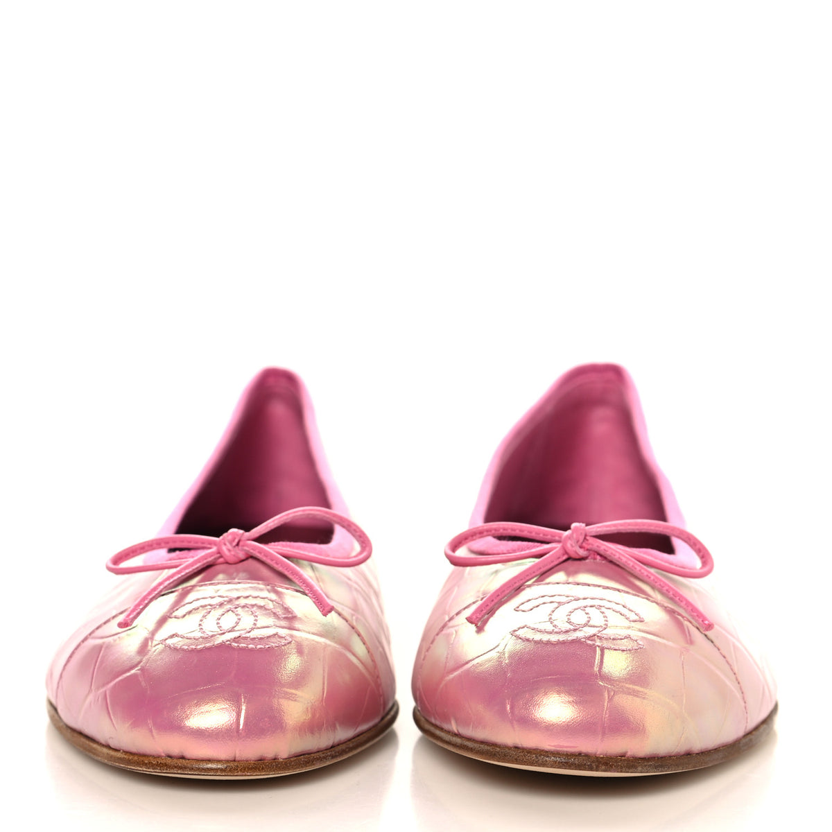 Chanel Iridescent Calfskin Crocodile Embossed Ballerina Flats 40 Pink 3 of 10