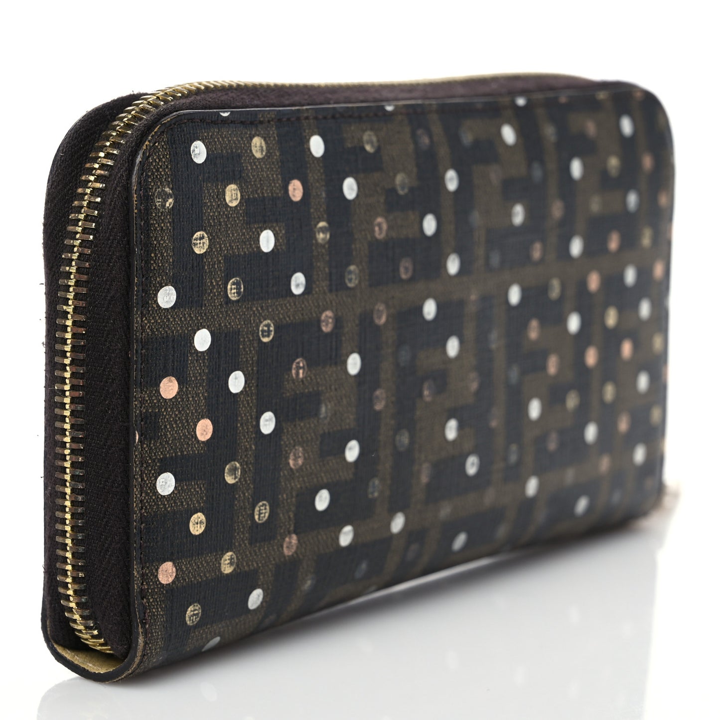 Zucca Spalmati Polka Dot Zip Around Wallet Tobacco Silver Gold