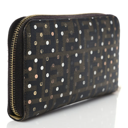 Fendi Zucca Spalmati Polka Dot Zip Around Wallet Tobacco Silver Gold 3 of 7