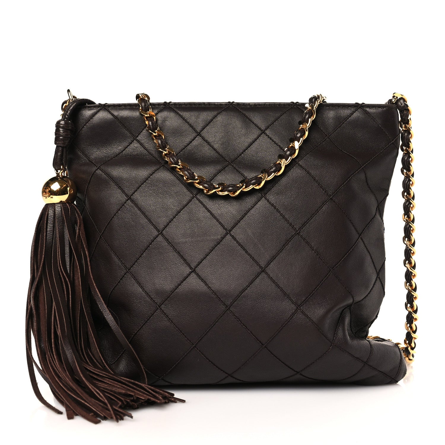 Chanel Lambskin Quilted Tassel Shoulder Bag Brown 1 of 9