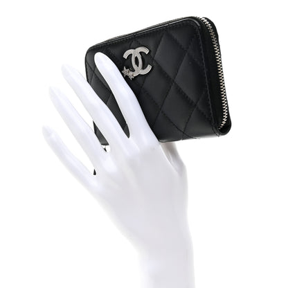 Chanel Lambskin Crystal Star Quilted Studded CC Zip Around Card Holder Wallet Black 2 of 8
