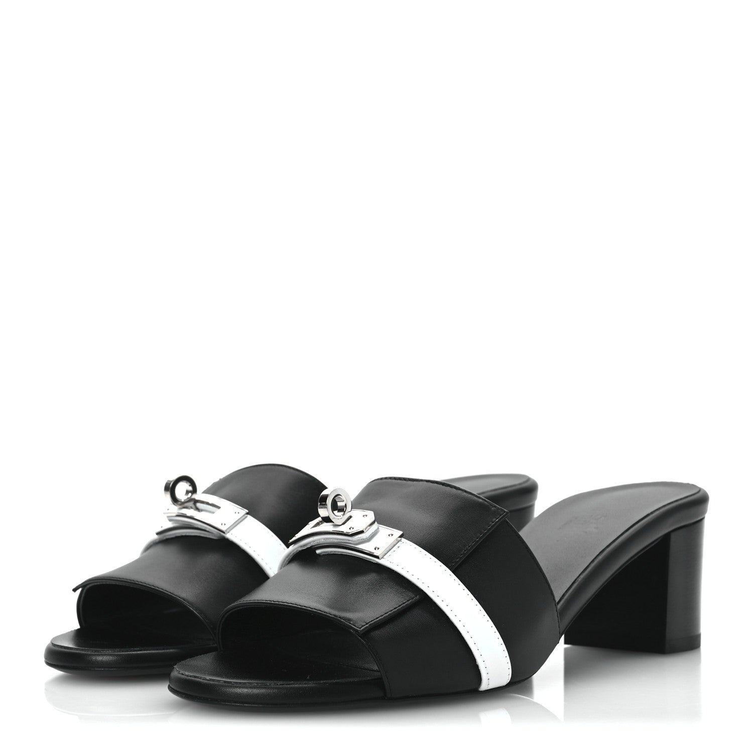 Hermes Calfskin Gigi 50 Sandals 37 White Black 4 of 14