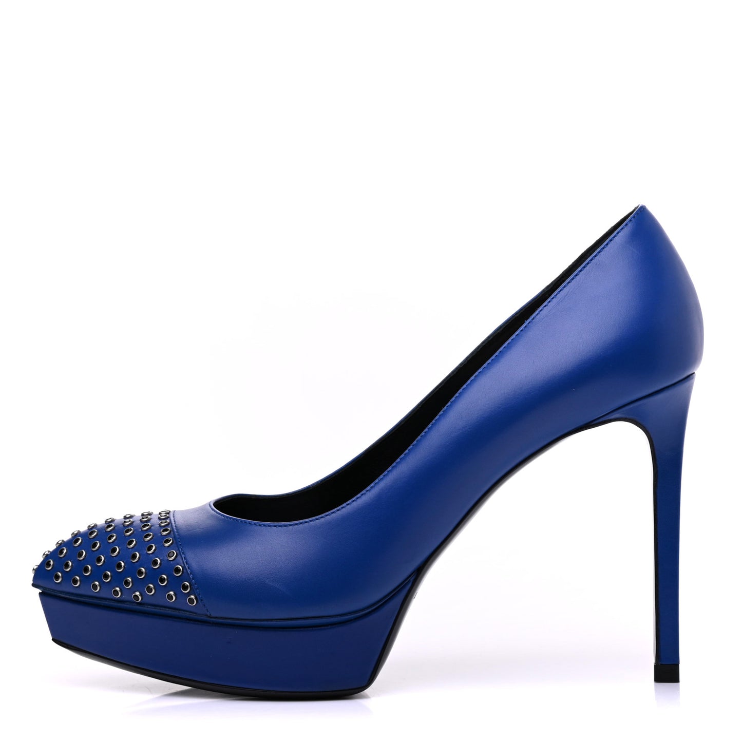 Calfskin Studded Cap Toe Janis Platform Pumps 36.5 Blue