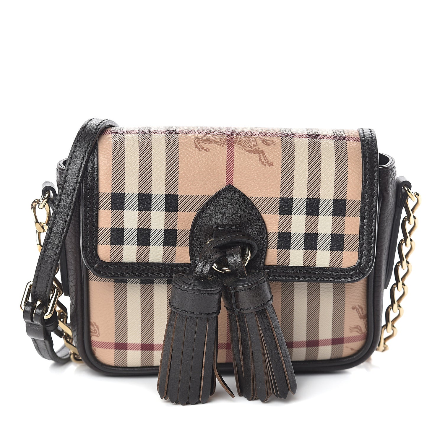 Haymarket Check Mini Tassel Crossbody Bag Chocolate