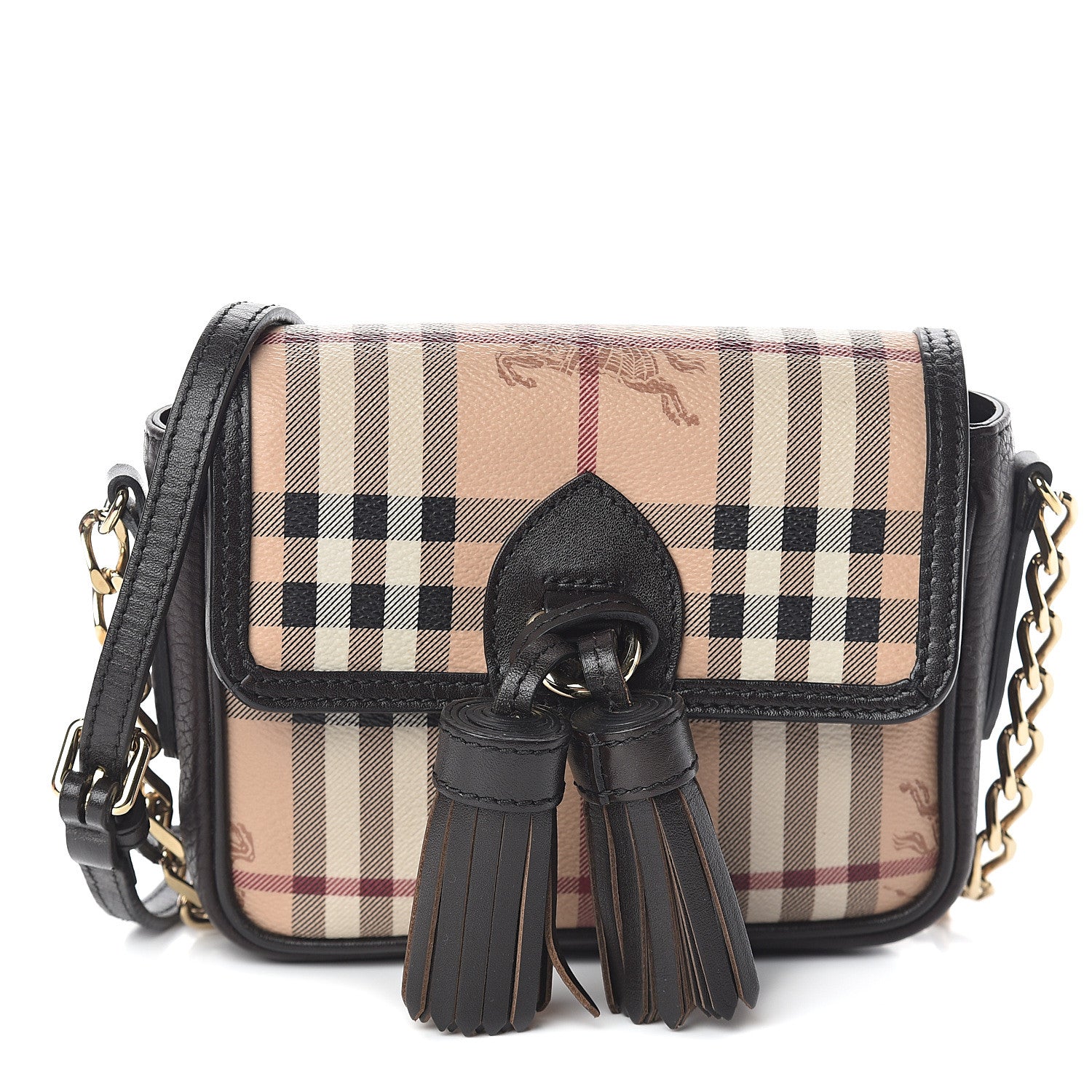 Burberry Haymarket Check Mini Tassel Crossbody Bag Chocolate 1 of 7