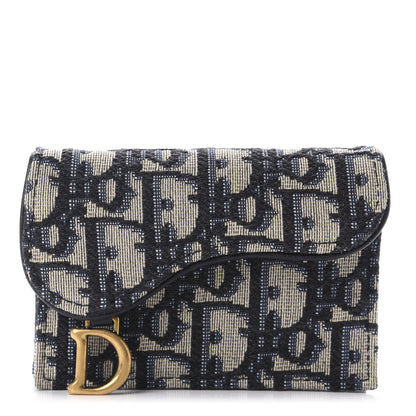 Christian Dior Oblique Saddle Card Holder Blue 1 of 8