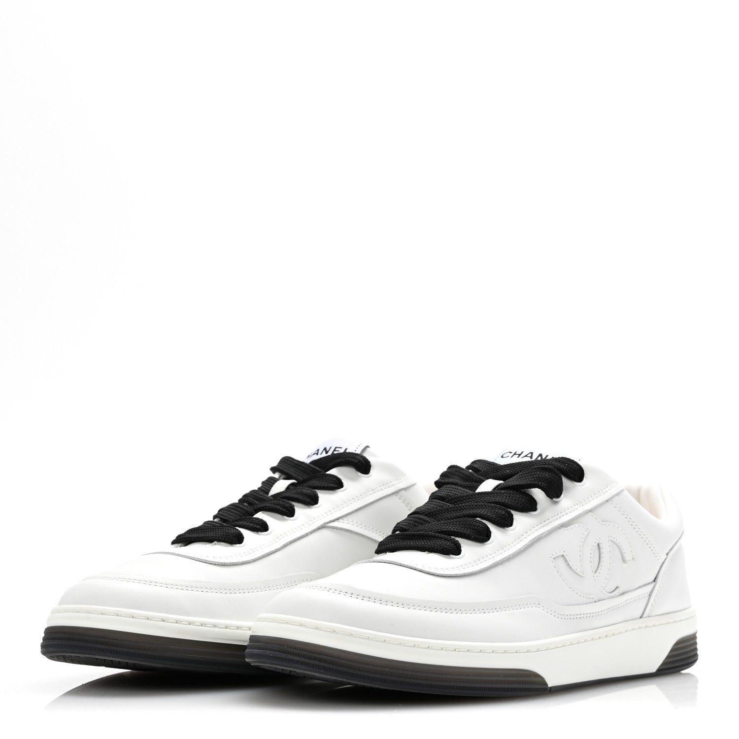 Chanel Calfskin CC Womens Sneakers 40 White Black 4 of 13