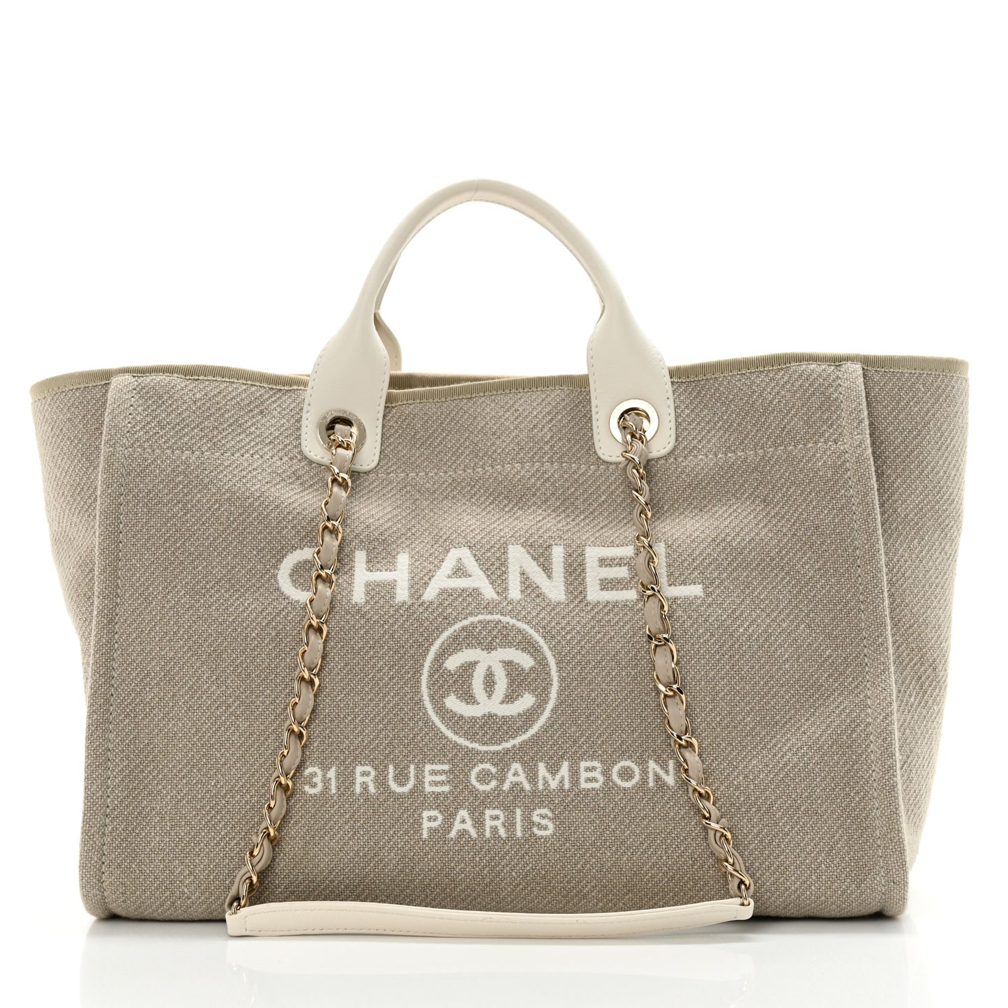 Mixed Fibers Calfskin Medium Deauville Tote Beige White