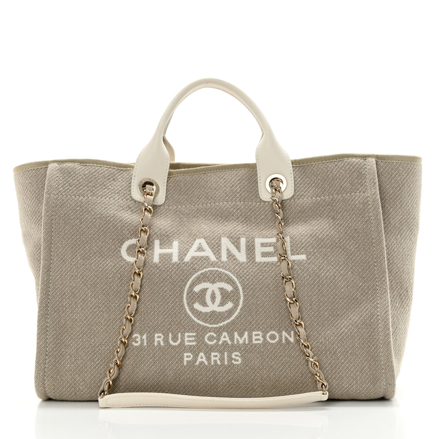 Chanel Mixed Fibers Calfskin Medium Deauville Tote Beige White 2 of 11