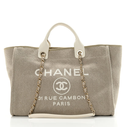 Chanel Mixed Fibers Calfskin Medium Deauville Tote Beige White 2 of 11