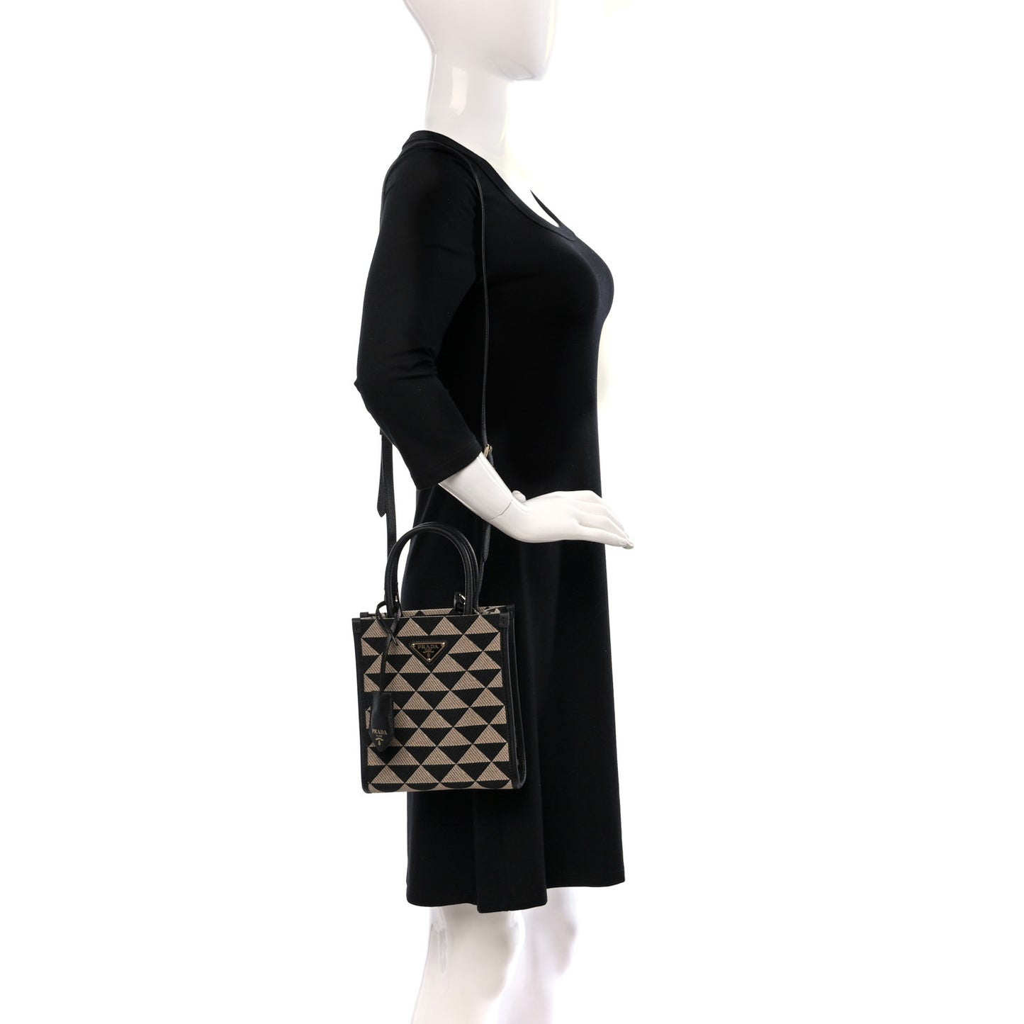 Jacquard Saffiano Triangolo Symbole Embroidered Micro Tote Black Corda