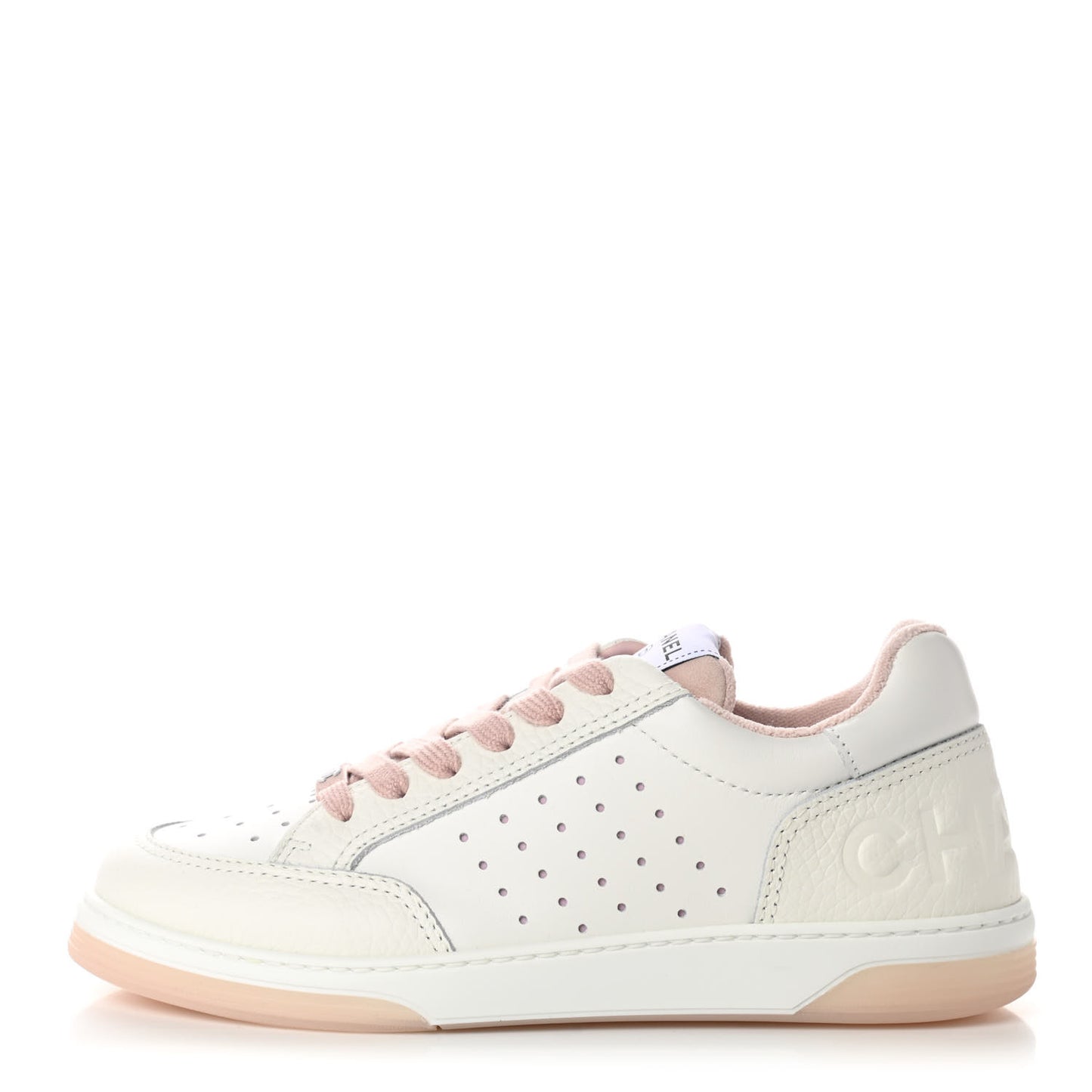 Grained Calfskin Fabric Womens Logo Sneakers 39.5 White Pink