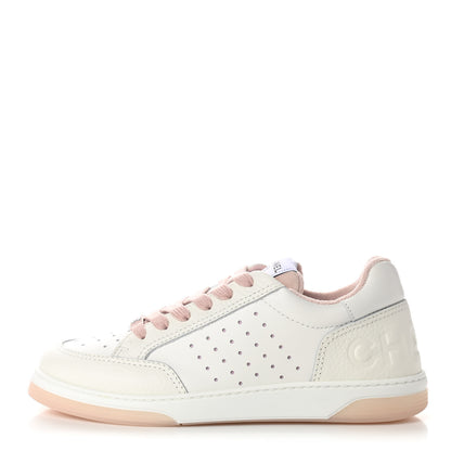 Chanel Grained Calfskin Fabric Womens Logo Sneakers 39.5 White Pink 1 of 9