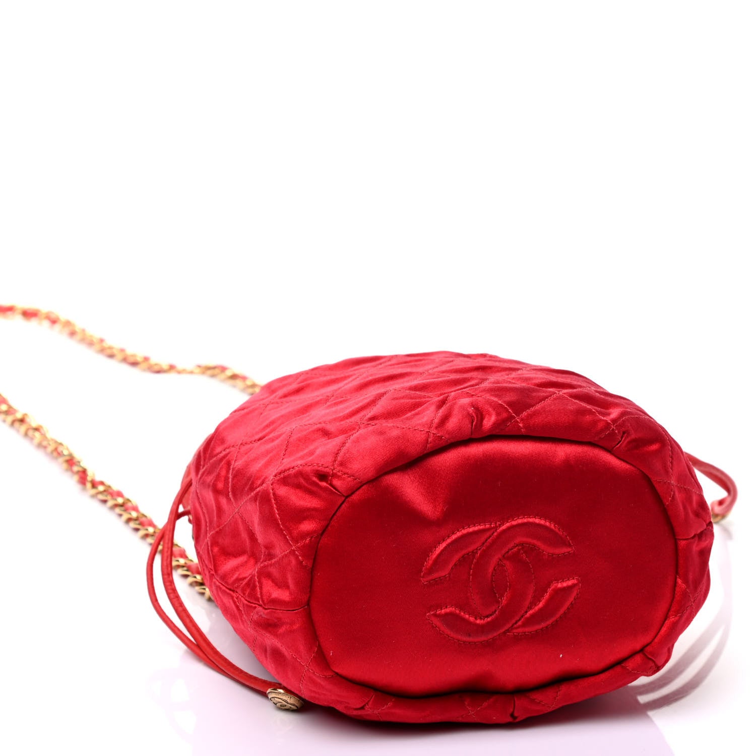 Chanel Satin Lambskin Quilted Drawstring Pouch Red 3 of 4