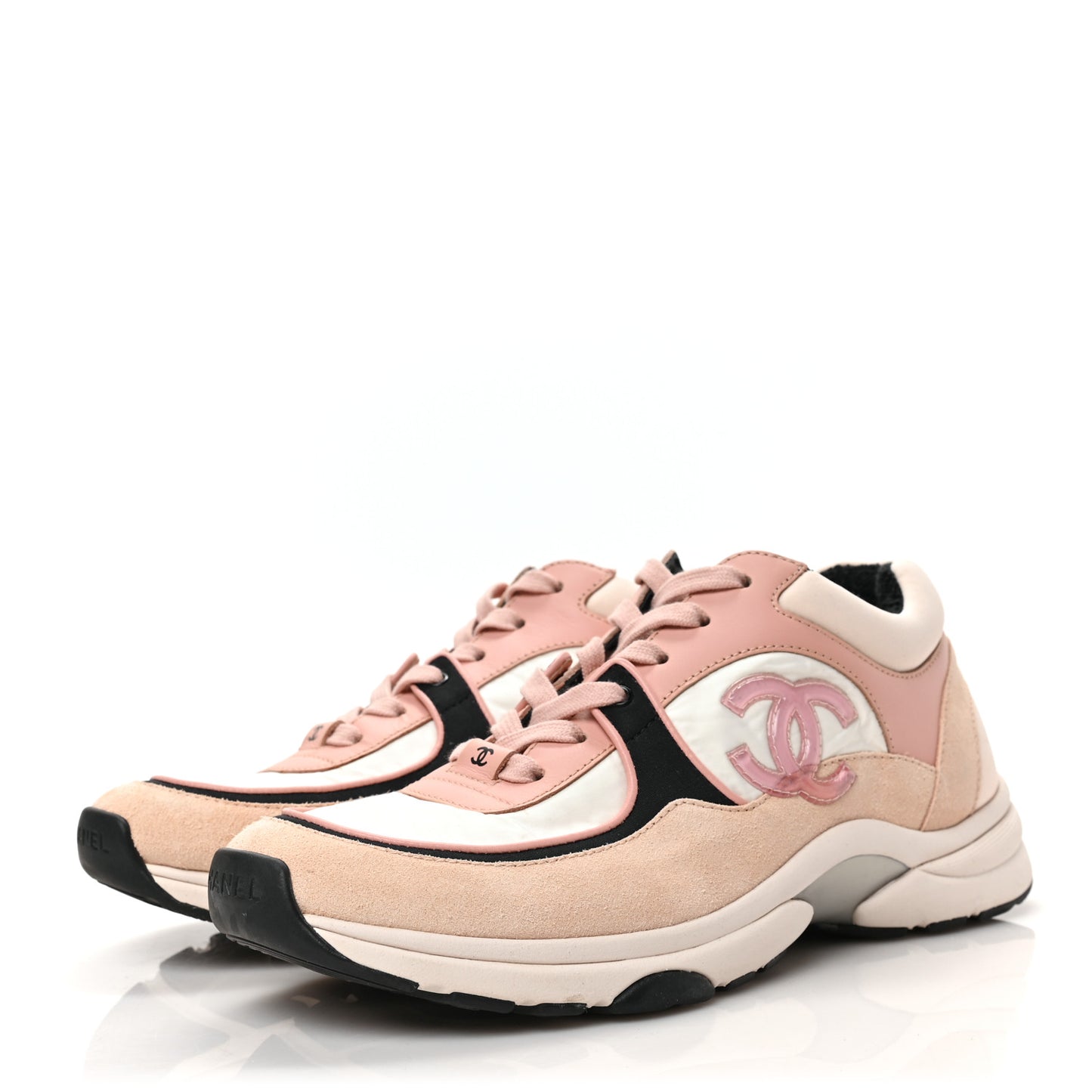 Nylon Lambskin Suede Calfskin CC Sneakers 40 Pink White Black