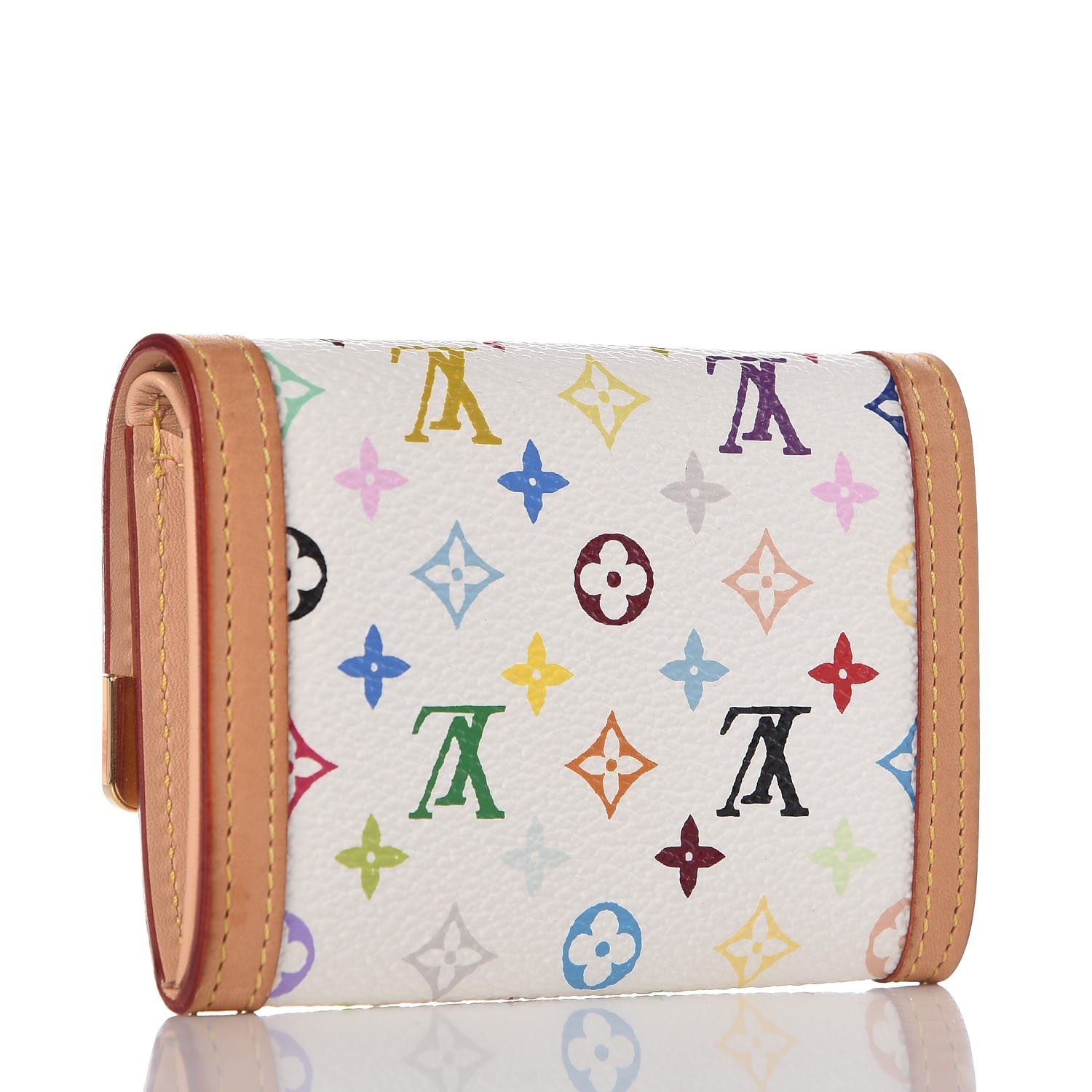 Louis Vuitton Monogram Multicolor Porte-Monnaie Plat Coin Purse White 3 of 6