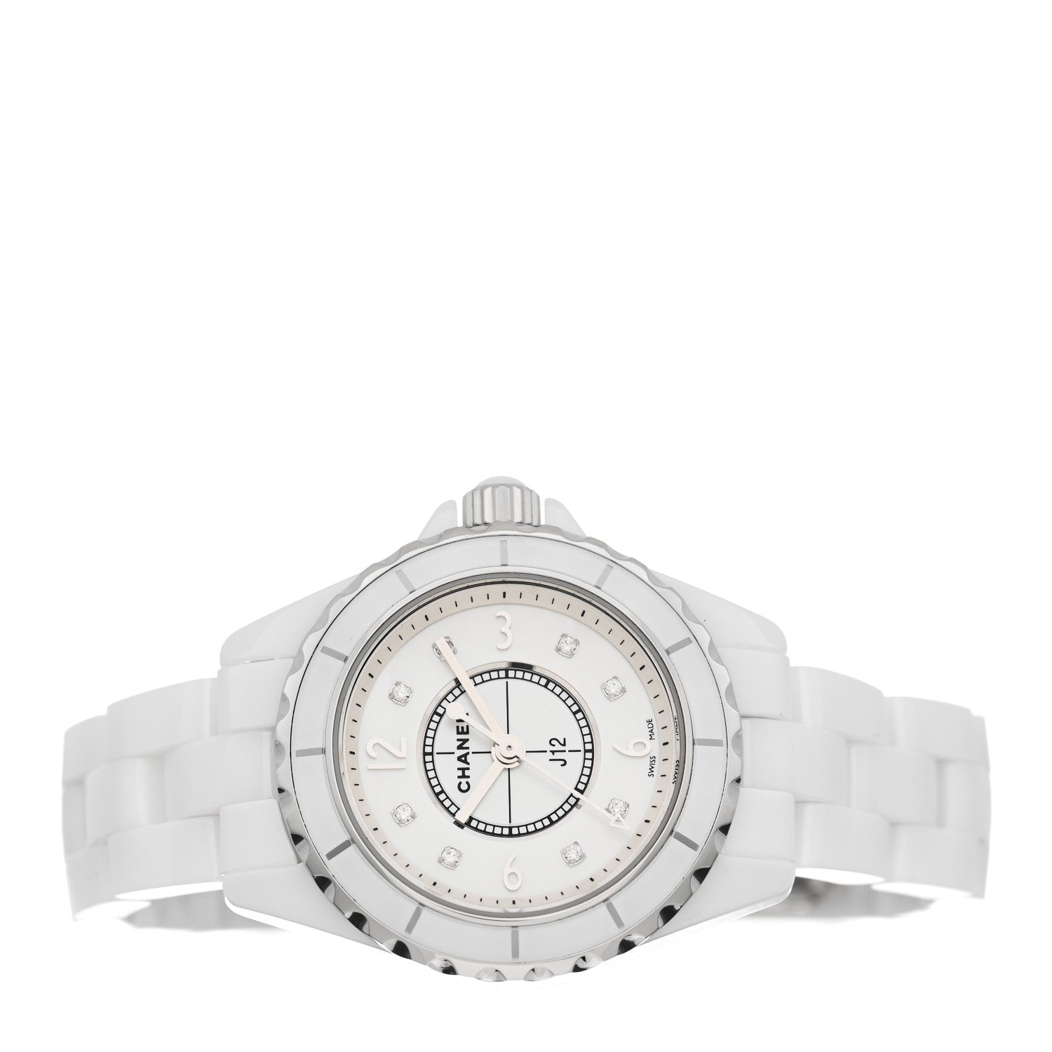 Chanel Stainless Steel Ceramic Diamond Mother of Pearl 29mm J12 Quartz Watch White 2 of 4