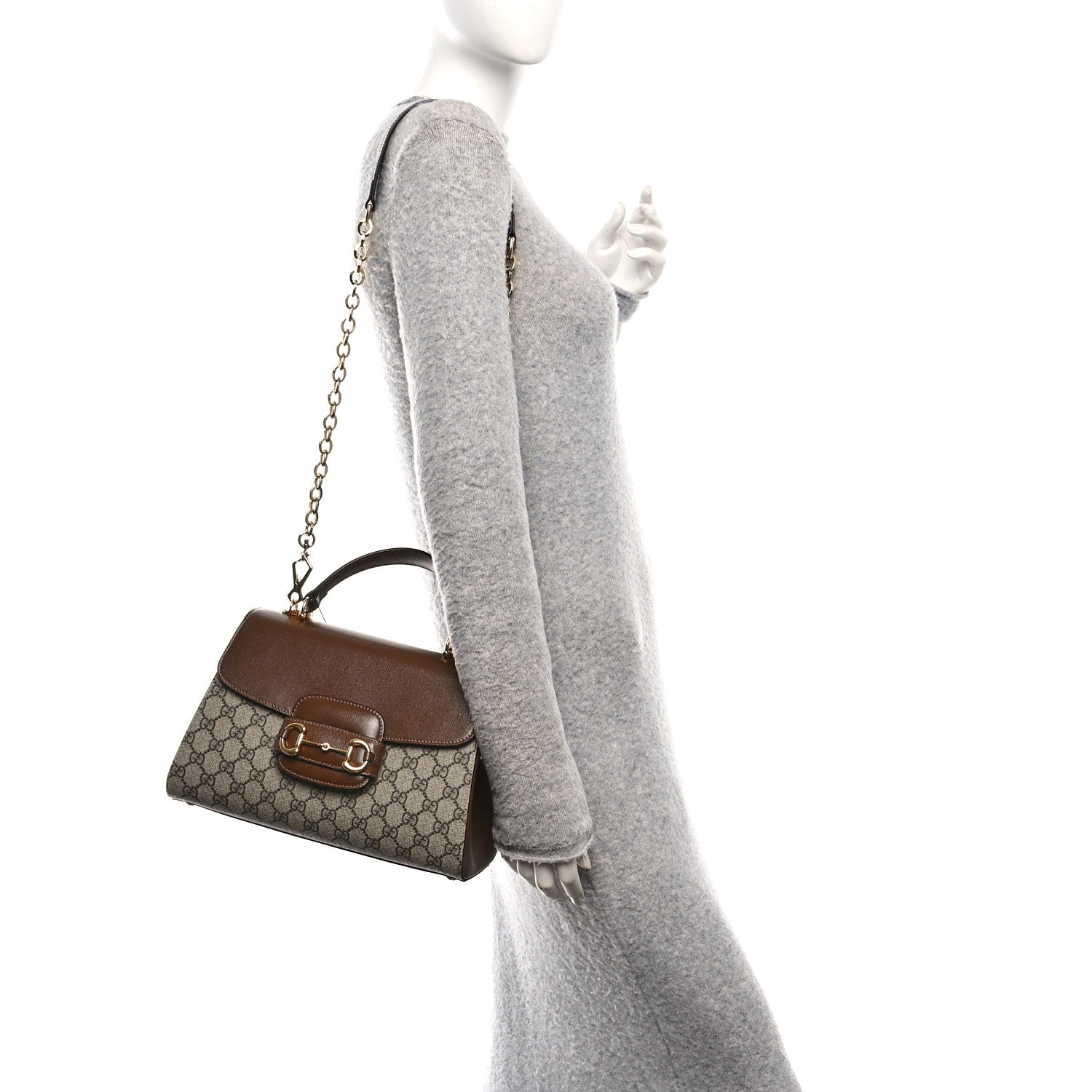 Gucci GG Supreme Monogram Calfskin Medium Horsebit 1955 Top Handle Bag Beige Ebony Brown Sugar 2 of 11