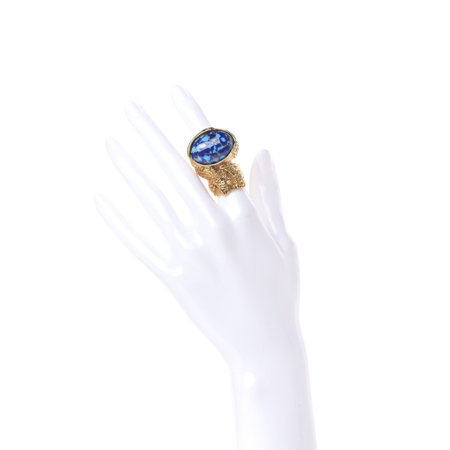 Glass Cabochon Arty Ovale Ring 5 Gold Lapis