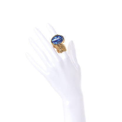 Saint Laurent Glass Cabochon Arty Ovale Ring 5 Gold Lapis 2 of 4